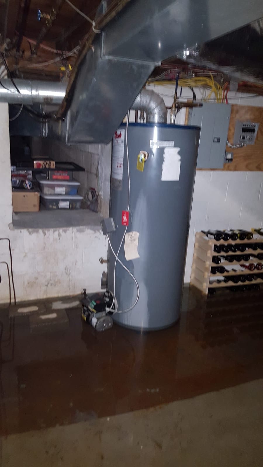 Flooded basement after sump pump failure in Greenwich, CT