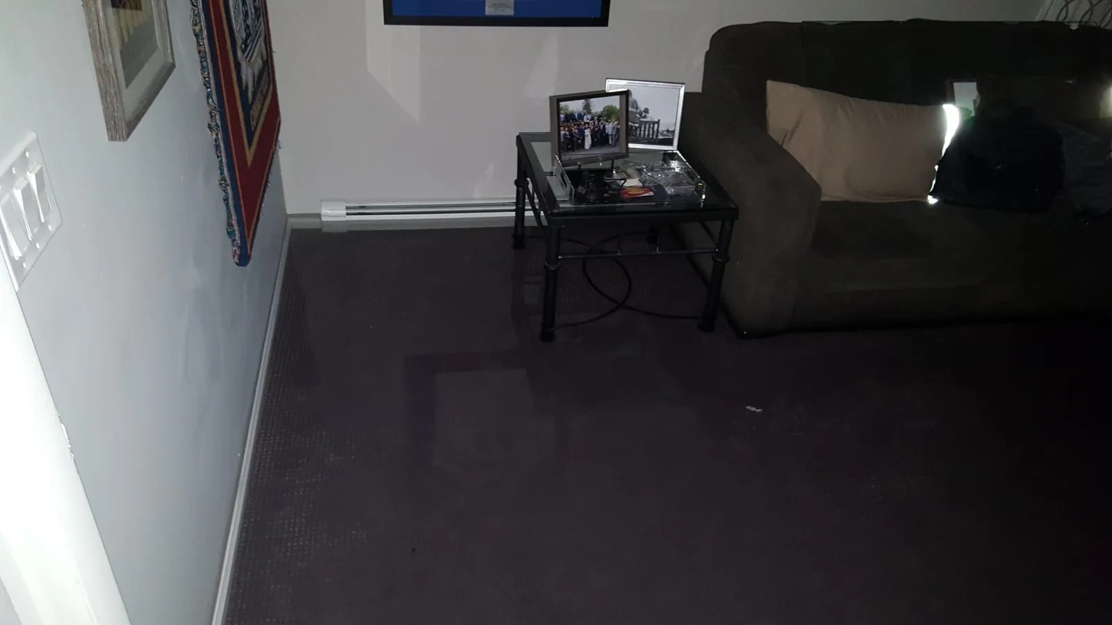 Sewage backup flooded the living-room area of a finished basement in Scarsdale NY